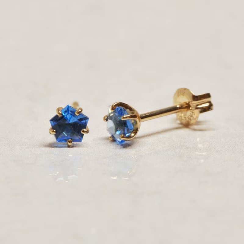 【Second Earrings】 18K 黃金藍晶五邊形切割耳環