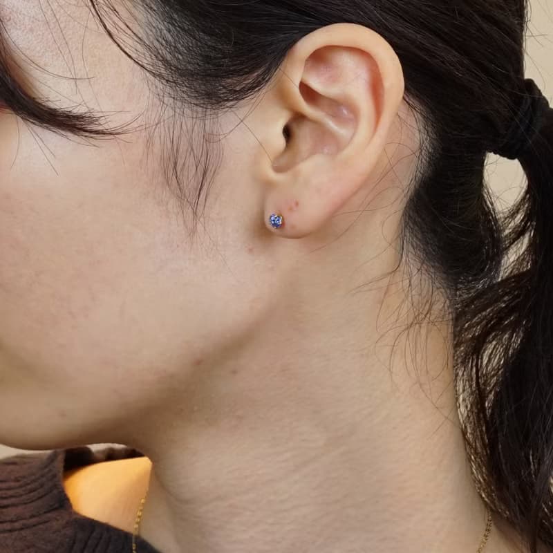 【Second Earrings】 18K 黃金藍晶五邊形切割耳環