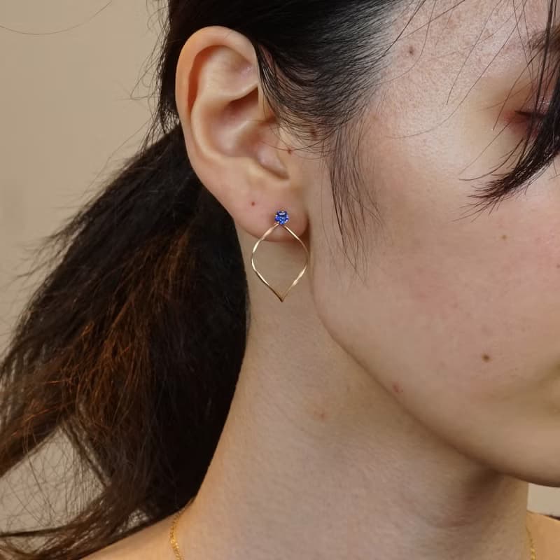【Second Earrings】 18K 黃金藍晶五邊形切割耳環