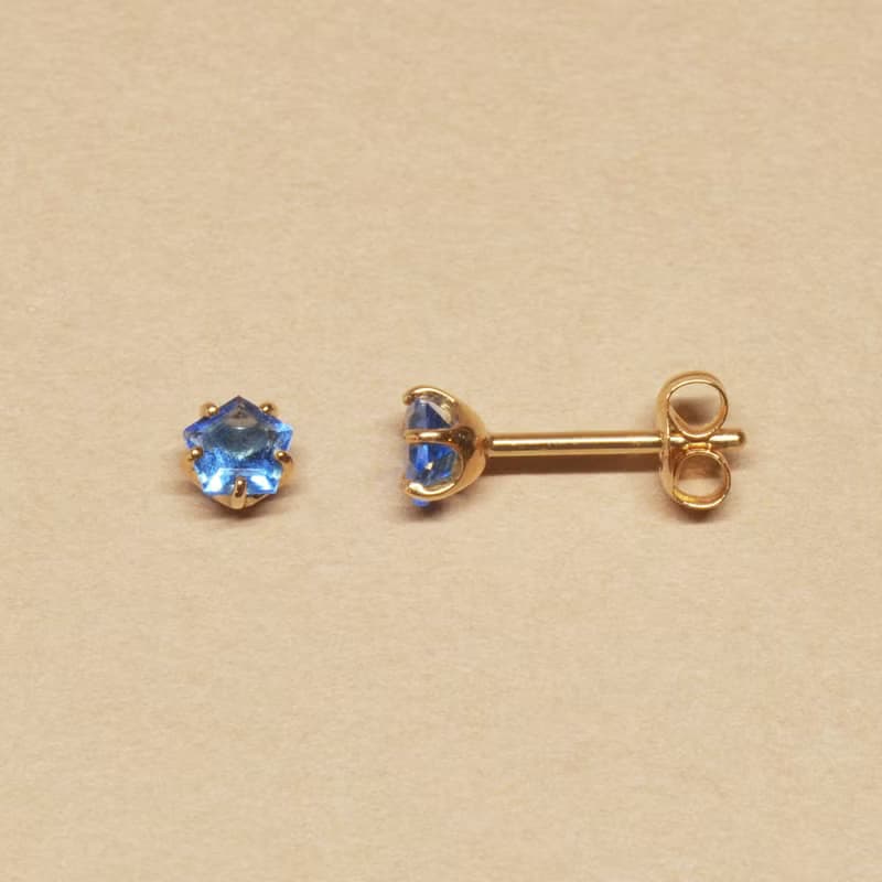 【Second Earrings】 18K 黃金藍晶五邊形切割耳環