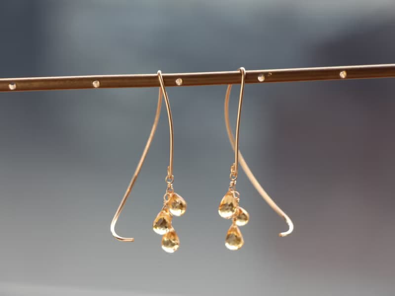 14kgf-citrine half curl pierced earrings