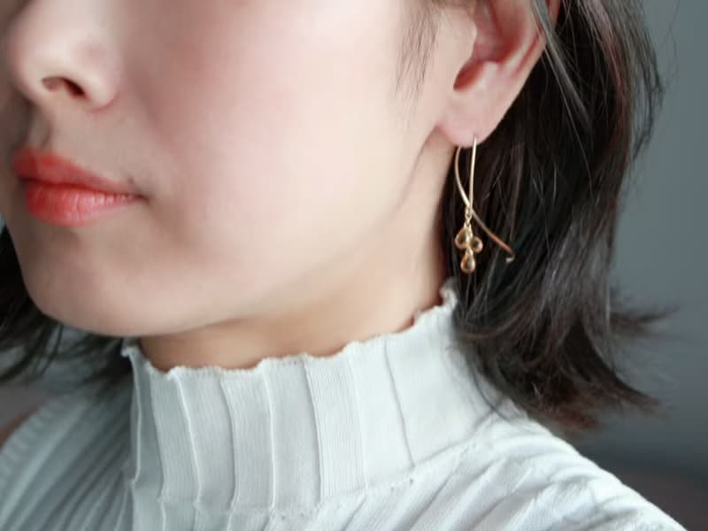 14kgf-citrine half curl pierced earrings