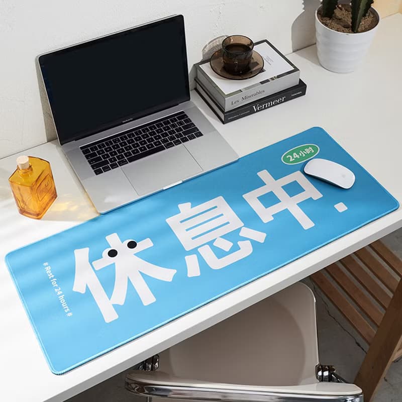 營業中電競游戲滑鼠墊 休息中超大辦公桌墊 可愛滑鼠墊