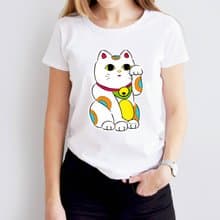 小飯糰  側身招財貓   白色中性短T