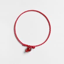 紅石榴石紅線四股編超細蠟線編織手環(正紅)