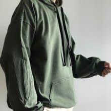 Big silhouette hoodie / smoke green / plain / hand embroidery / unisex
