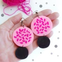 Cute free-form dangle earrings design with hand-stitching on hard felt, beads