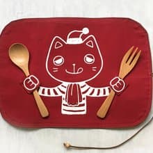 聖誕派對 貪吃小貓收納餐墊 / 紅 / 交換禮物