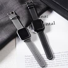Apple watch - 【沉穩百搭黑灰色系】車線真皮蘋果錶帶