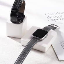 Apple watch - 【沉穩百搭黑灰色系】車線真皮蘋果錶帶