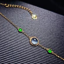 |招財女神鏈|A貨翡翠淡藍剛超飽滿蛋6.1mm18k金真鑽設計款手鏈