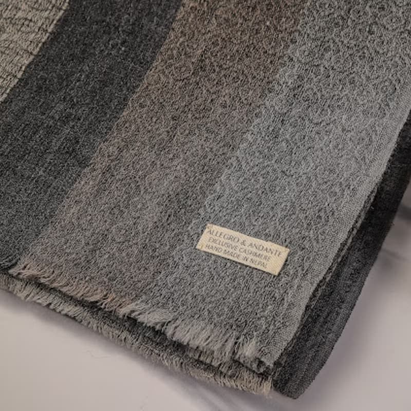 Cashmere羊絨圍巾/披肩 無染原色 灰黑條紋 戒指絨 輕柔保暖