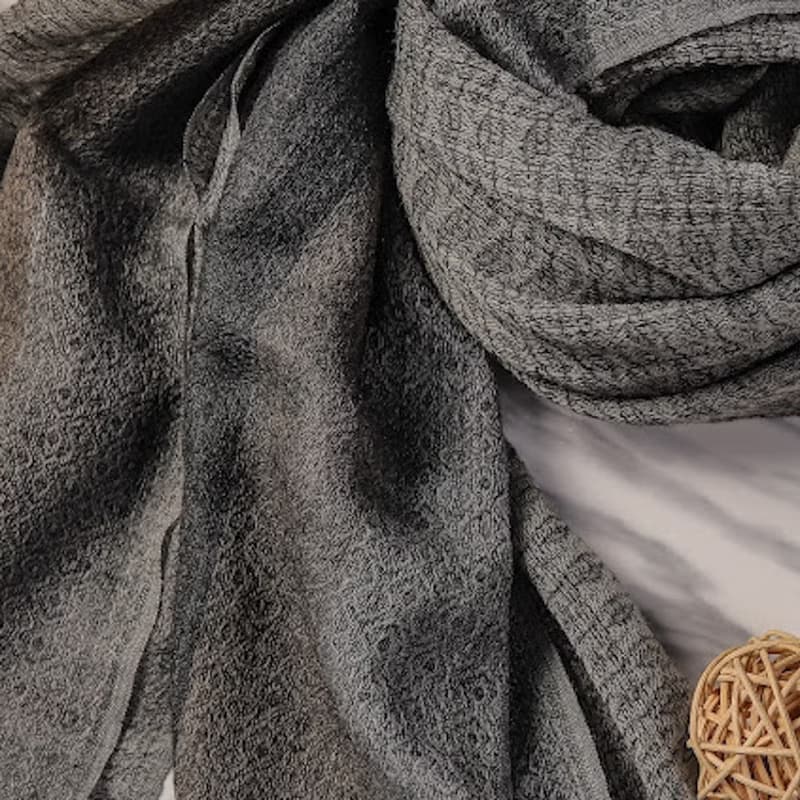 Cashmere羊絨圍巾/披肩 無染原色 灰黑條紋 戒指絨 輕柔保暖
