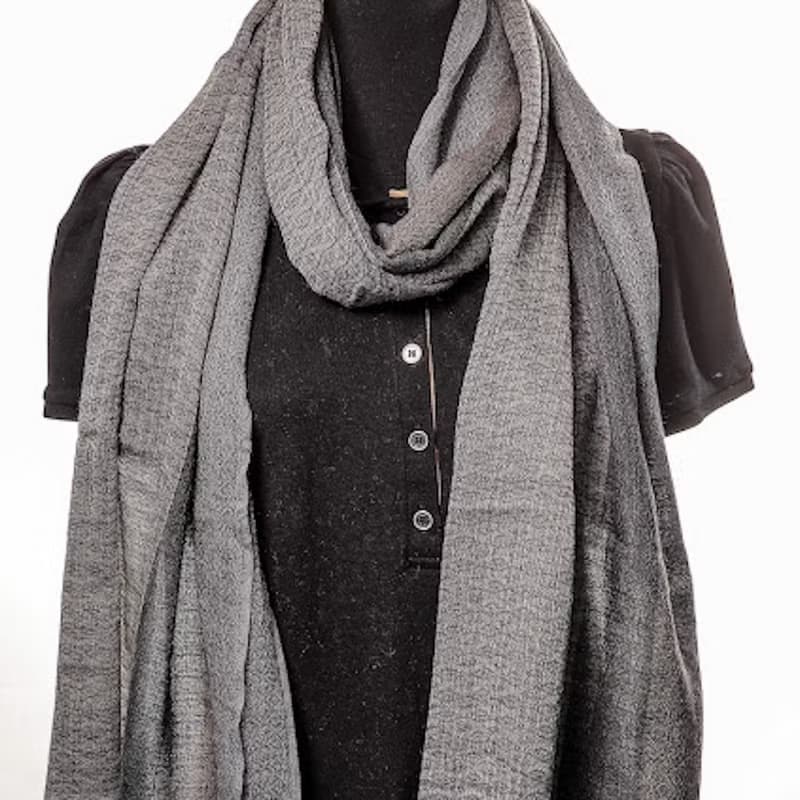 Cashmere羊絨圍巾/披肩 無染原色 灰黑條紋 戒指絨 輕柔保暖