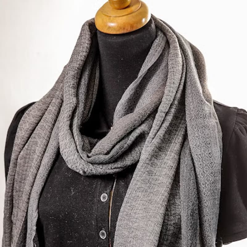 Cashmere羊絨圍巾/披肩 無染原色 灰黑條紋 戒指絨 輕柔保暖