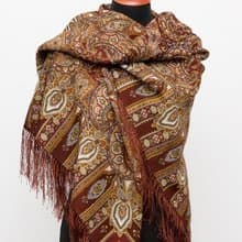 Pavlovo Posad Russian Shawl 100% Wool Scarf 125x125 cm Wrap Silk Fringe 598-56