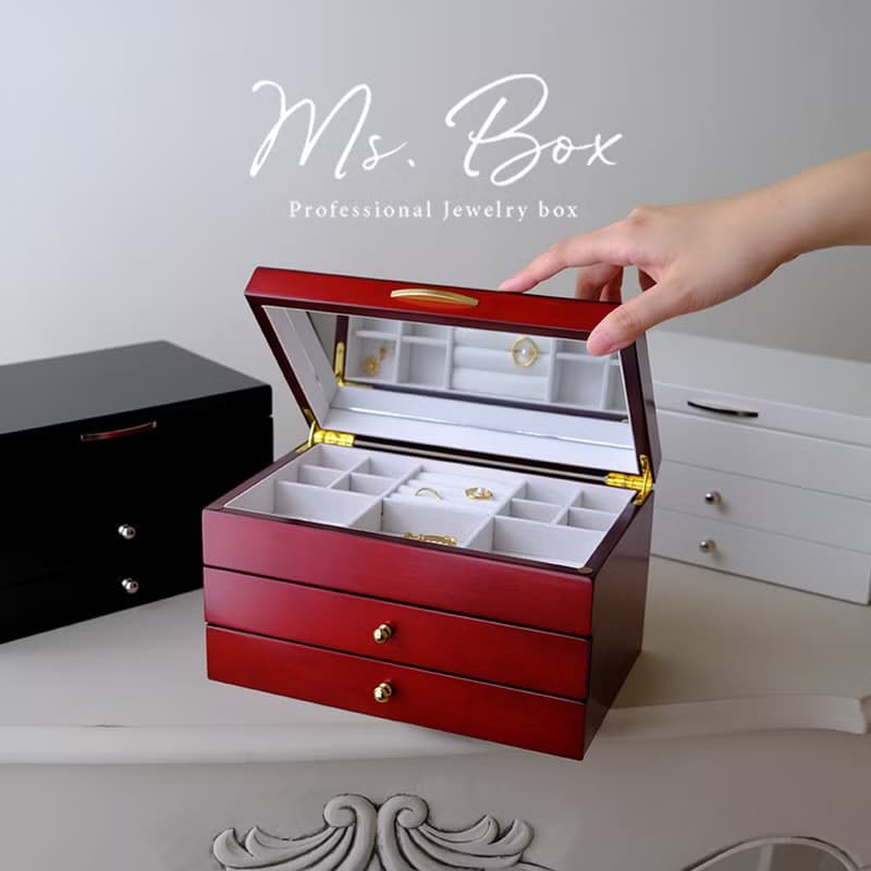 【Ms. box 箱子小姐】英式時尚酒紅色木製珠寶盒/飾品盒