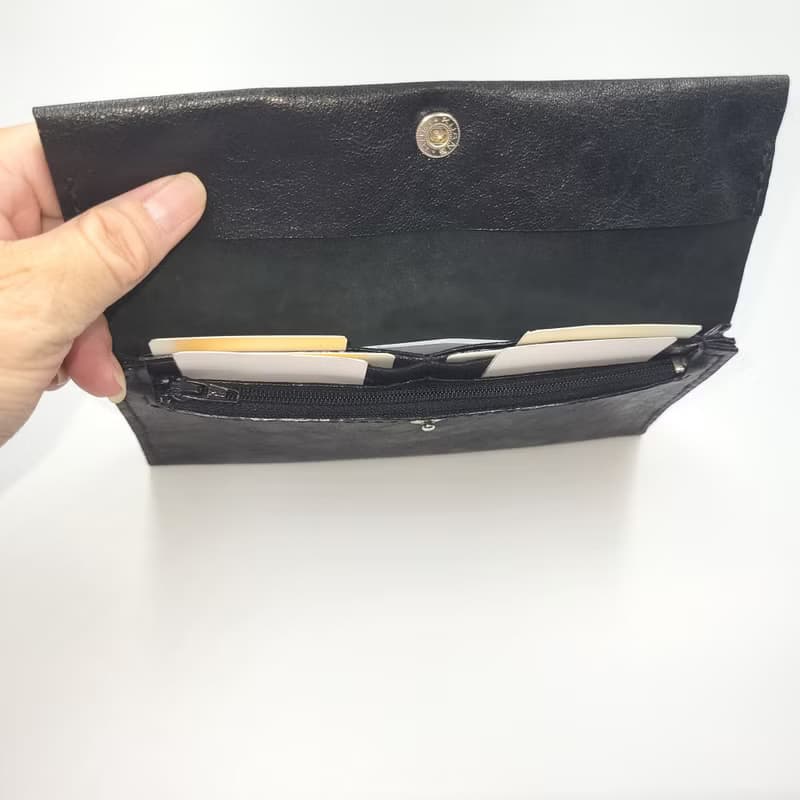 真皮長夾 星空黑三疊超輕盈羊皮長夾