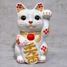 【金彩瑞獸】日本清水燒招財貓 | 花結晶 白 体花 千萬両 左