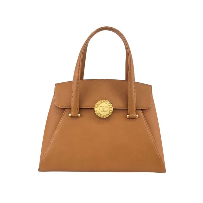 【 日本直送　名牌中古包 】VALENTINO GARAVAN ヴァレンティノガラヴァーニ ハンドバッグ キャメル メダル レザー vintage yg5ysc