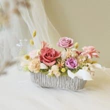 永生花長形盆花 粉綠色 開幕盆花 不凋花 永生花 乾燥花 開幕盆栽