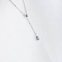 紫水晶925純銀水滴伸縮設計項鍊
