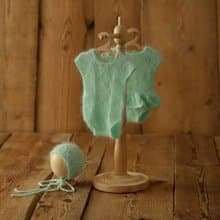 Set bonnet and romper, newborn photography props girl, knit photo prop outfit