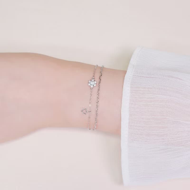 L'amour 冬日浪漫雪花手鏈 (白金色)