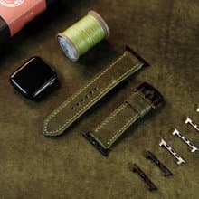 【聖誕節優惠中】Pueblo磨砂皮applewatch真皮手縫錶帶-橄欖綠