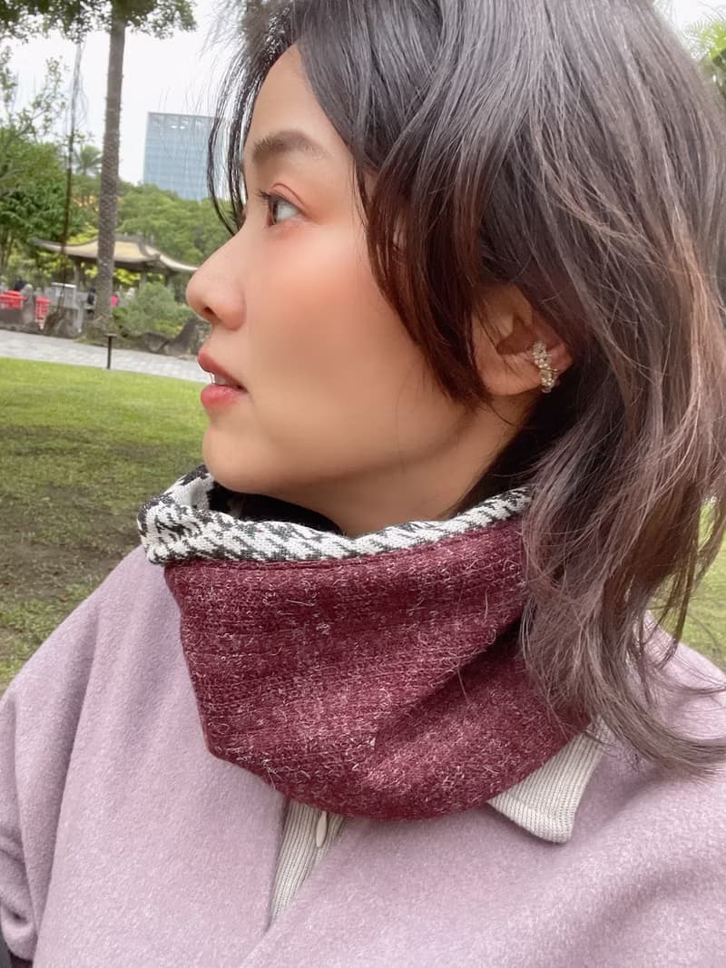 酒紅羊毛千鳥格  抽繩小圍脖 圍巾