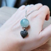 【親翠】天然翡翠 半山半水珠復古銀心項鍊 畢業禮物