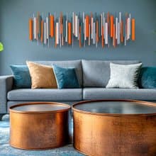 卡尼恩波 3D 立體壁掛雕塑 橙色與藍綠 木材與金屬