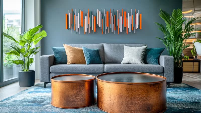 卡尼恩波 3D 立體壁掛雕塑 橙色與藍綠 木材與金屬