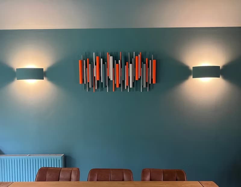 卡尼恩波 3D 立體壁掛雕塑 橙色與藍綠 木材與金屬