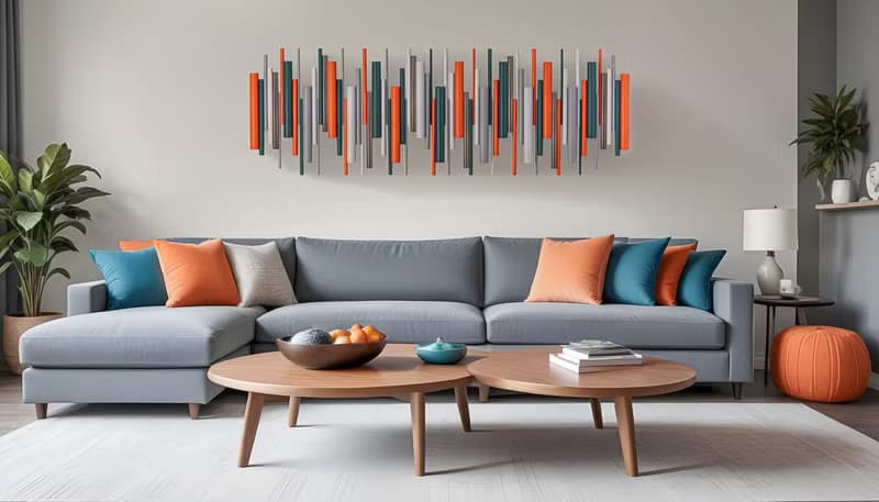 卡尼恩波 3D 立體壁掛雕塑 橙色與藍綠 木材與金屬