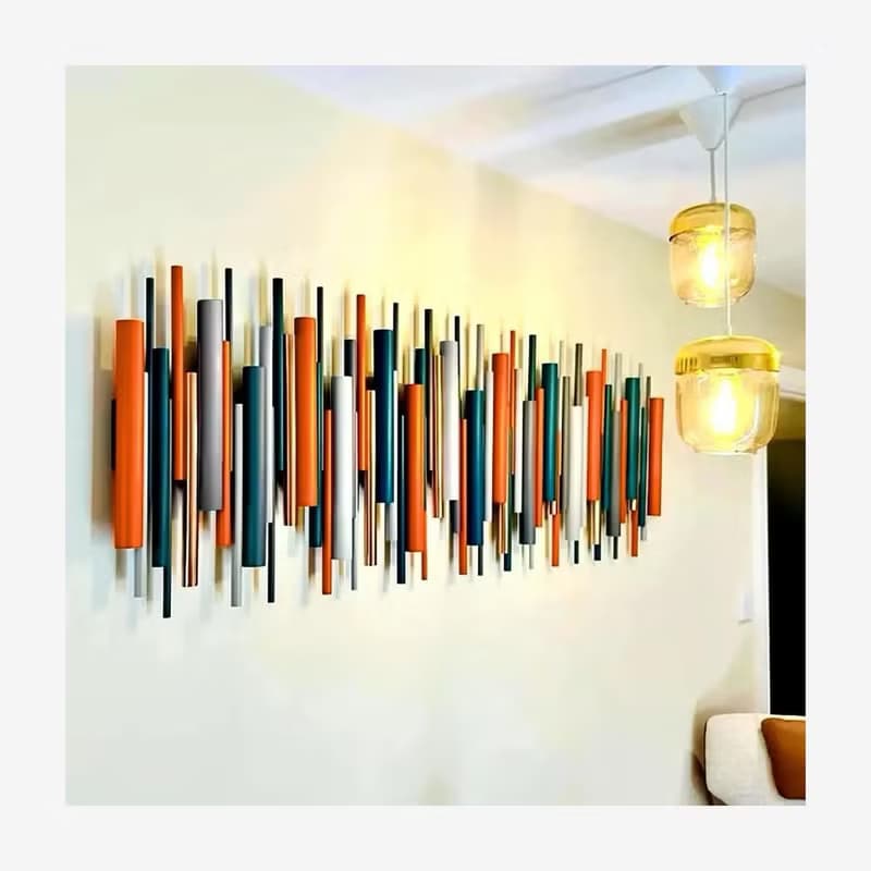 卡尼恩波 3D 立體壁掛雕塑 橙色與藍綠 木材與金屬