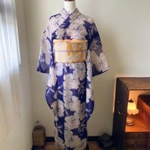濃紫撫子花夏季古董小紋和服