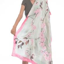 Silk satin shawl- Cherry Blossom/ Floral wrap/