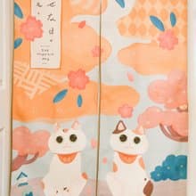 輕復古招財貓門簾 布簾掛簾 風景門簾 貓門簾