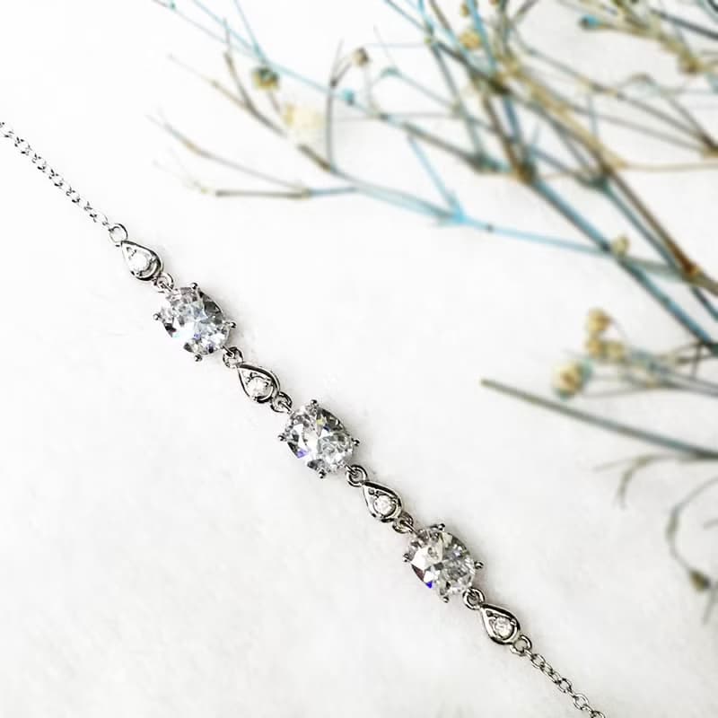 |純銀珠寶| 鋯石 鑽石切工 S925 經典簡約手鍊(可調戒圍/換寶石)