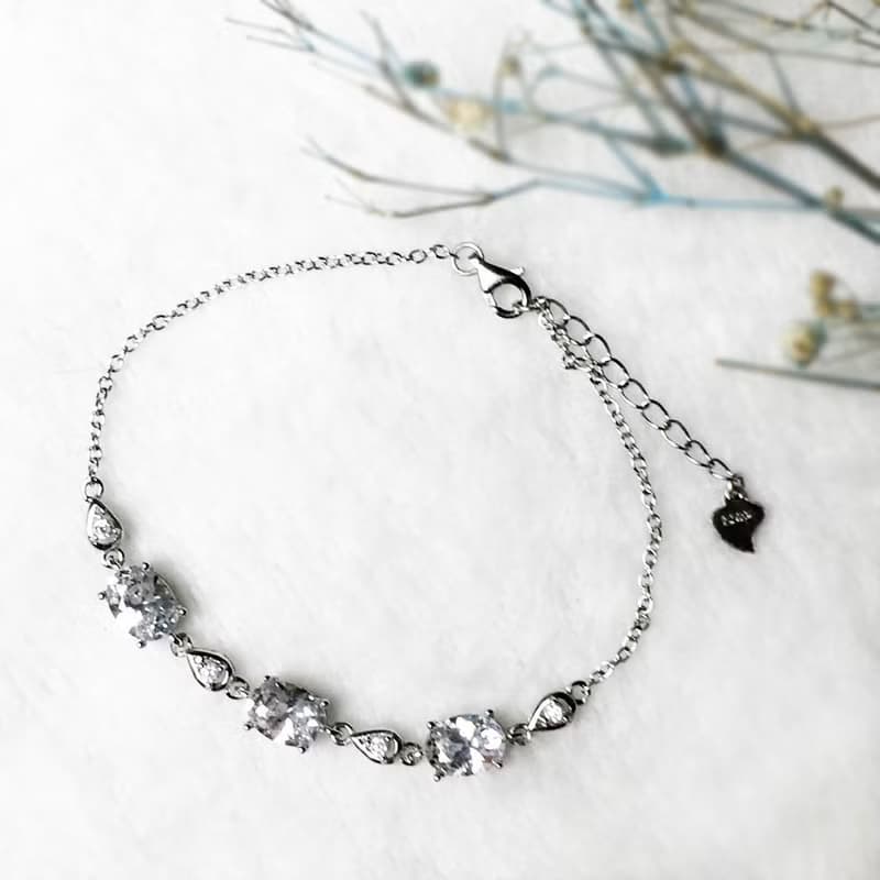 |純銀珠寶| 鋯石 鑽石切工 S925 經典簡約手鍊(可調戒圍/換寶石)