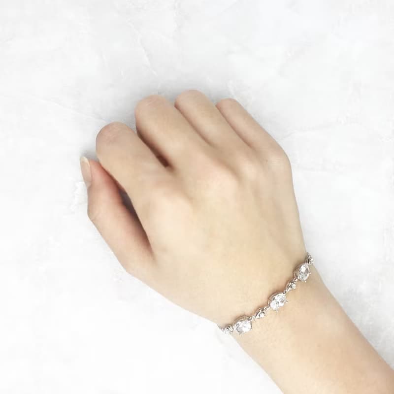 |純銀珠寶| 鋯石 鑽石切工 S925 經典簡約手鍊(可調戒圍/換寶石)