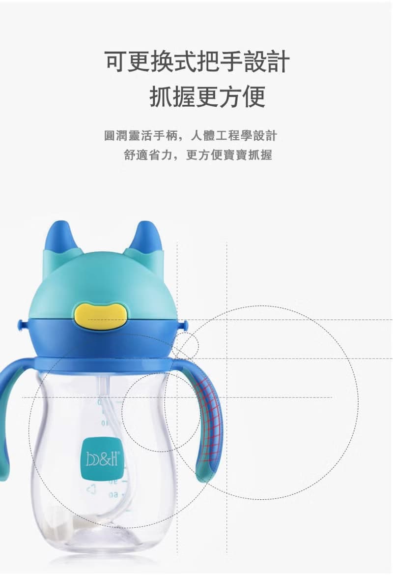 b&h TRITAN 鴨嘴360度防漏雙柄兒童學習杯240 毫升 (藍色)