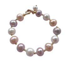 天然白月光石綴彩色珍珠手鍊