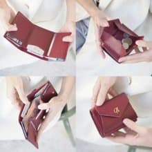 Maily (Burgundy) : Tri-fold wallet, short wallet, cow leather, Red velvet tone
