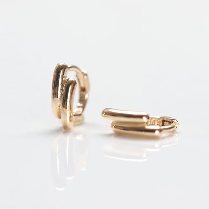 14K Double Bread Lock Earring 長條小耳扣耳環(內徑5mm) (單個)
