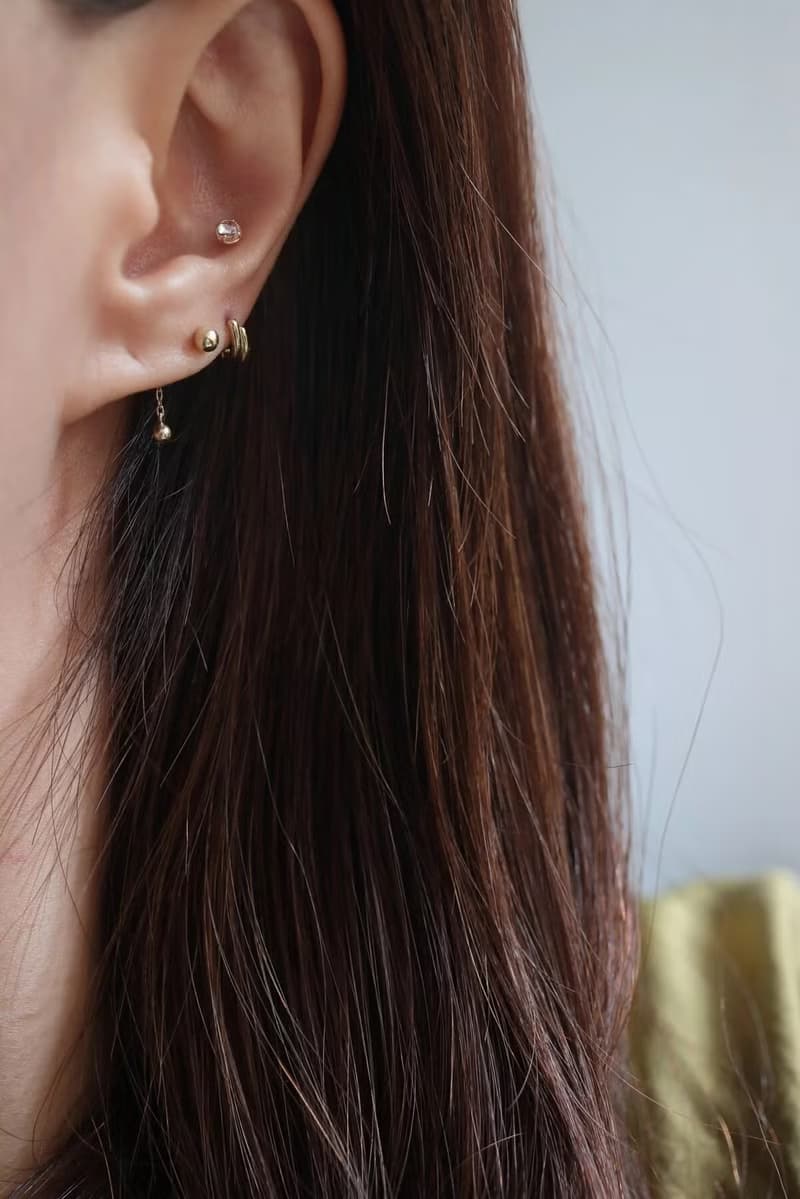 14K Double Bread Lock Earring 長條小耳扣耳環(內徑5mm) (單個)