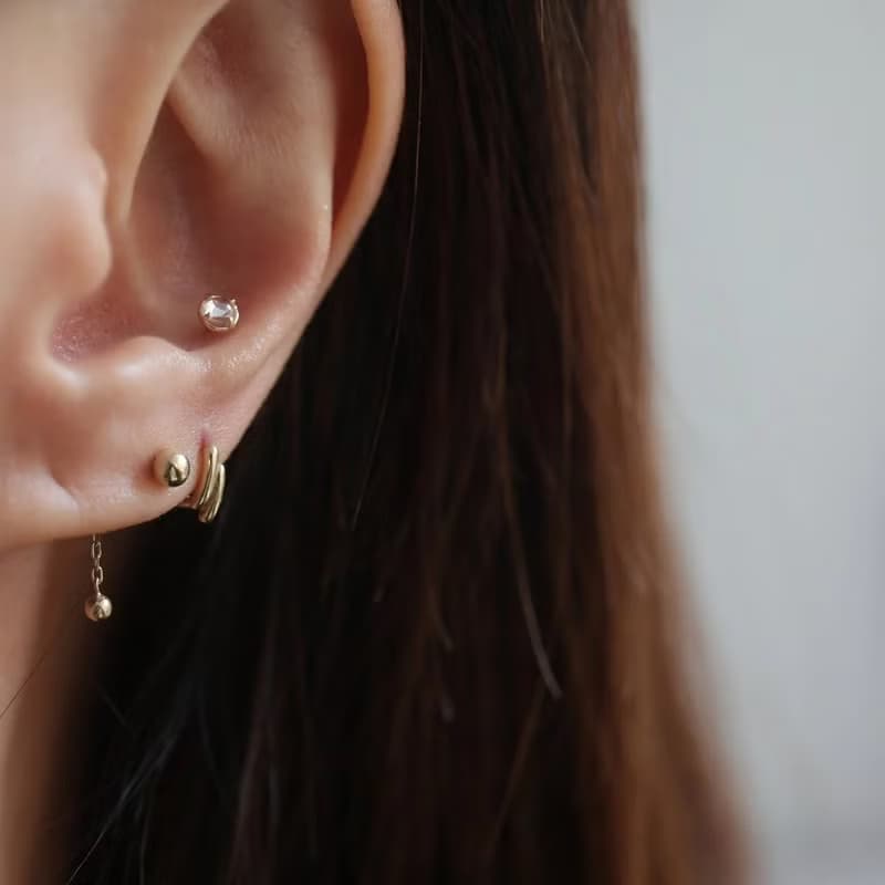 14K Double Bread Lock Earring 長條小耳扣耳環(內徑5mm) (單個)