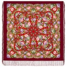 Pavlovo Posad Russian Shawl 100% Wool Scarf 125x125 cm Wrap Silk Fringe 2000-6