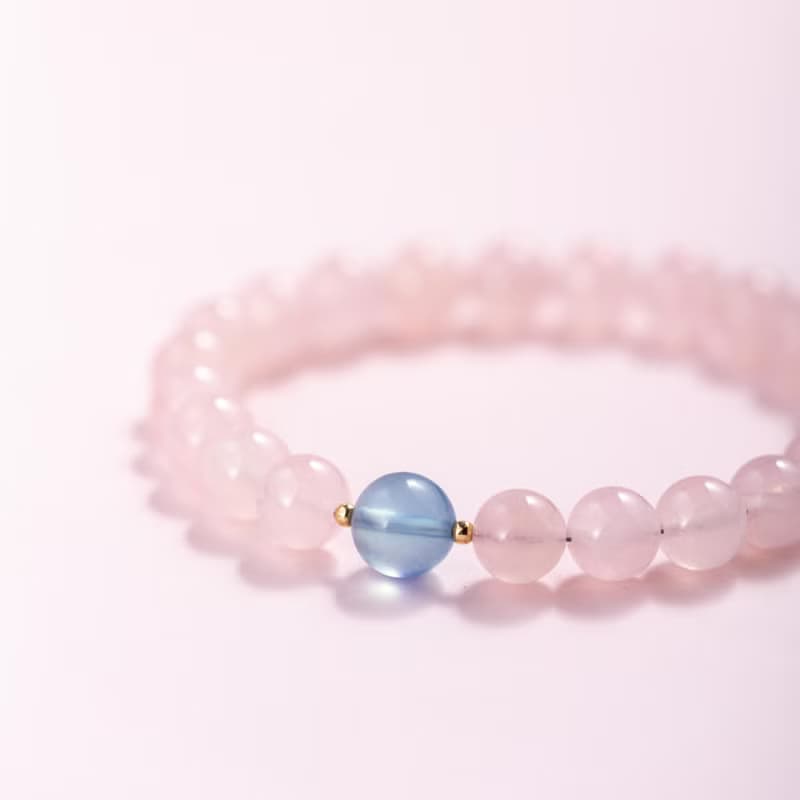 粉水晶海藍寶14K包金手鍊 | 天然水晶手鍊禮物